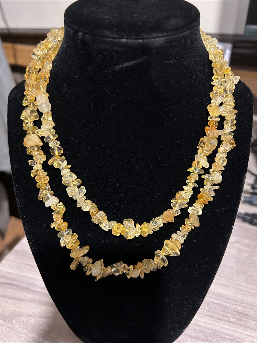 Yellow Citrine Chip Necklace - Elegant Single Strand